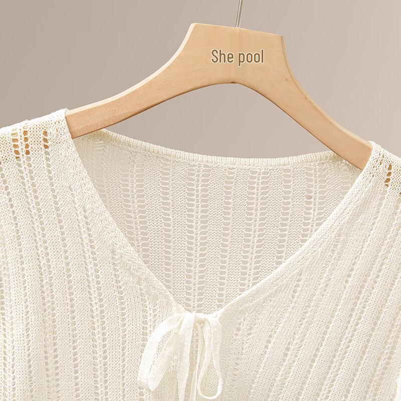 Women's Lightweight V-Neck Lace-Up Hollow Knit Cardigan