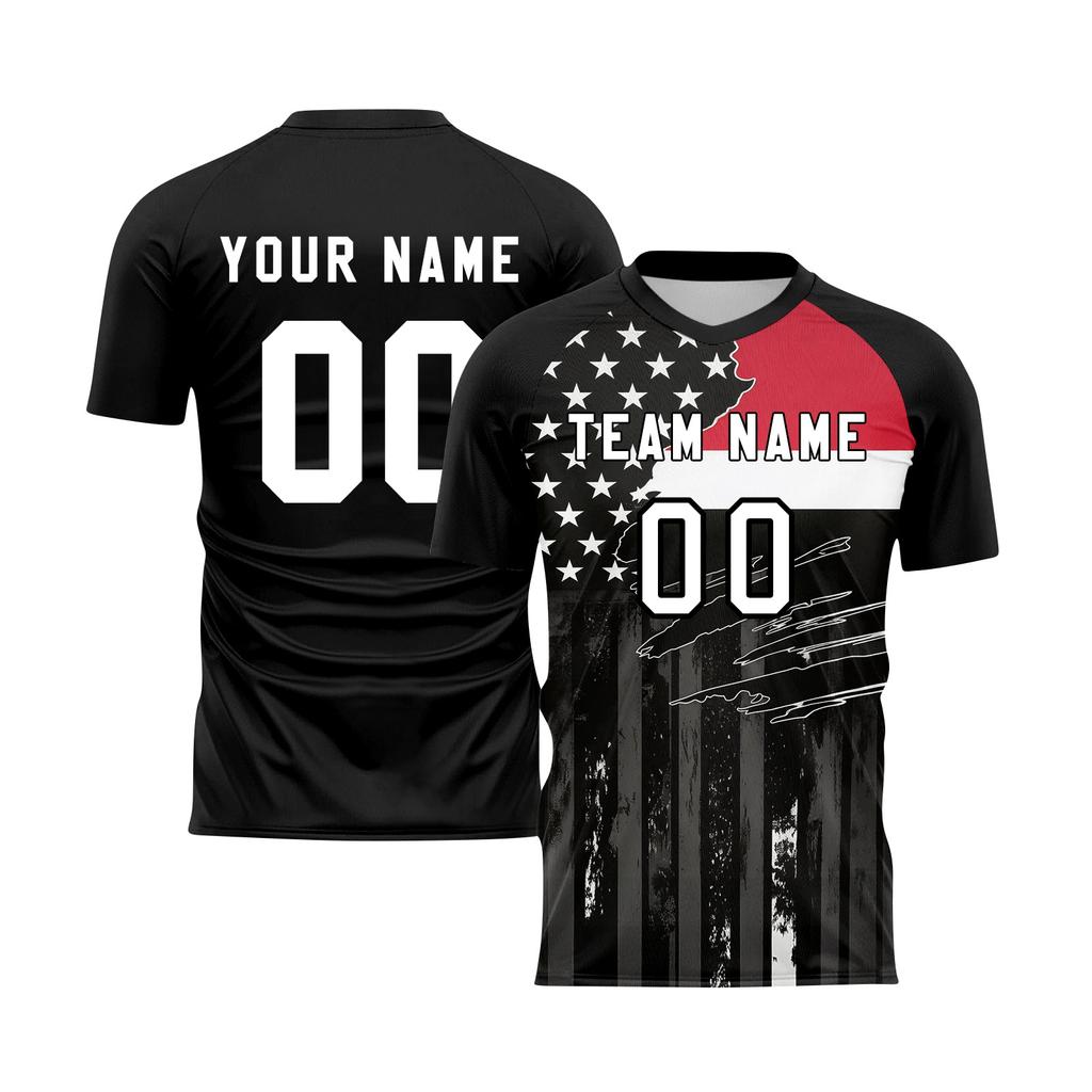 DIY Short Sleeve Sports Jersey Top with Printed Flag Pattern for Men and Women Athletic Crew Neck T Shirt for Custom Teamwear