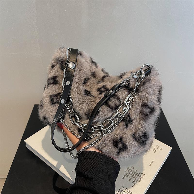 Leopard Print Plush Chain Loafers Bag
