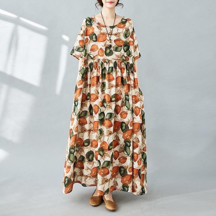 Vintage Blumen Baumwollkleid in Übergröße für Damen Lässig Locker Lang Sommer Kurzarm Neu