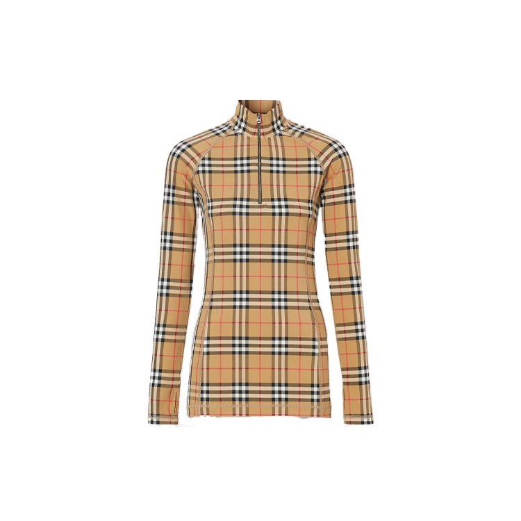 Burberry Women's Checked High Neck Long Sleeve T-shirt Archive Beige 80245721