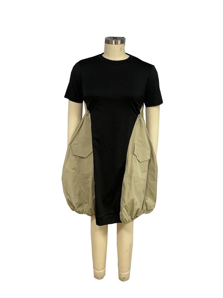 TW667 Summer Plus Size Women's Patchwork Dress - European & American Style, Loose Mid-Length