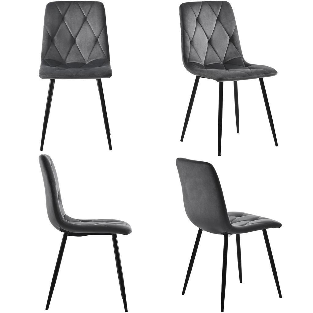 Dining Chair (4 Pcs), Dark Grey, Upholstered Design Chair, Twill Velvet, Kitchen Chair with Backrest, Seat Made of Velvet, Frame Made of Metal