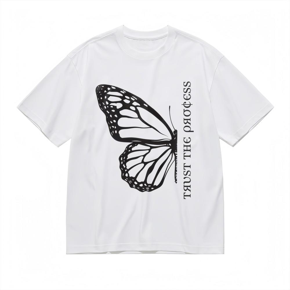 

Minimalist Inspirational Women s Tee Shadow Butterfly and Motto White 100% Cotton S