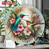 Vintage Hummingbird Floral Metal Wall Art Round Sign Home Office Decor