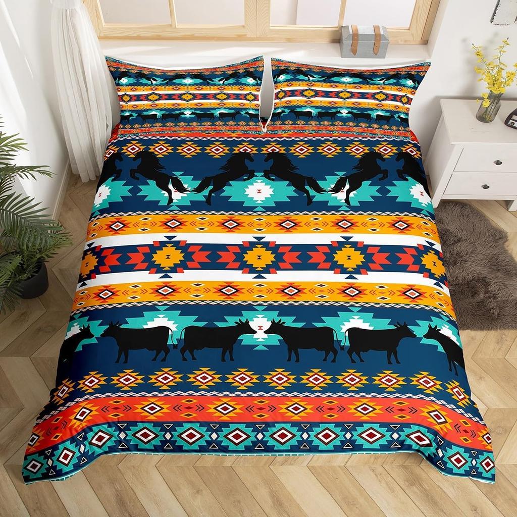 Comforter Geometric Stripes Tribal Style Queen King Size Western Cowboy Style Bedding Set Home Decor 3 Pcs With 2 S