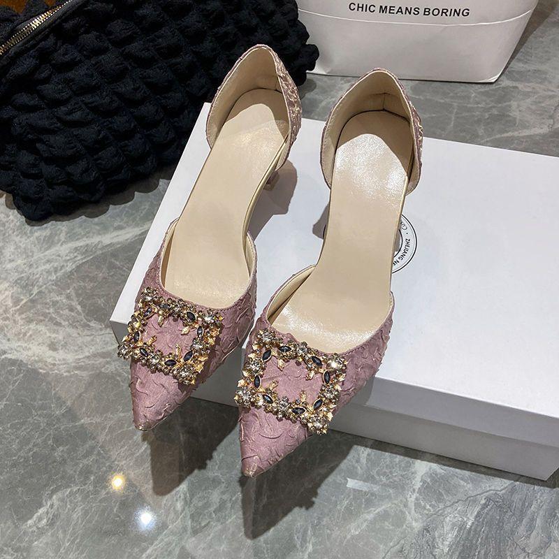 Square buckle fashion pointed sandals women's 2025 spring and summer new small fragrant style gentle fashion versatile single shoes high heels women