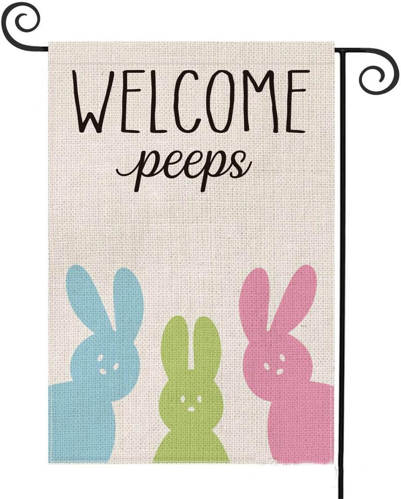 Welcome Bunny Eggs Decor Cute Spring- Easter Garden Flag