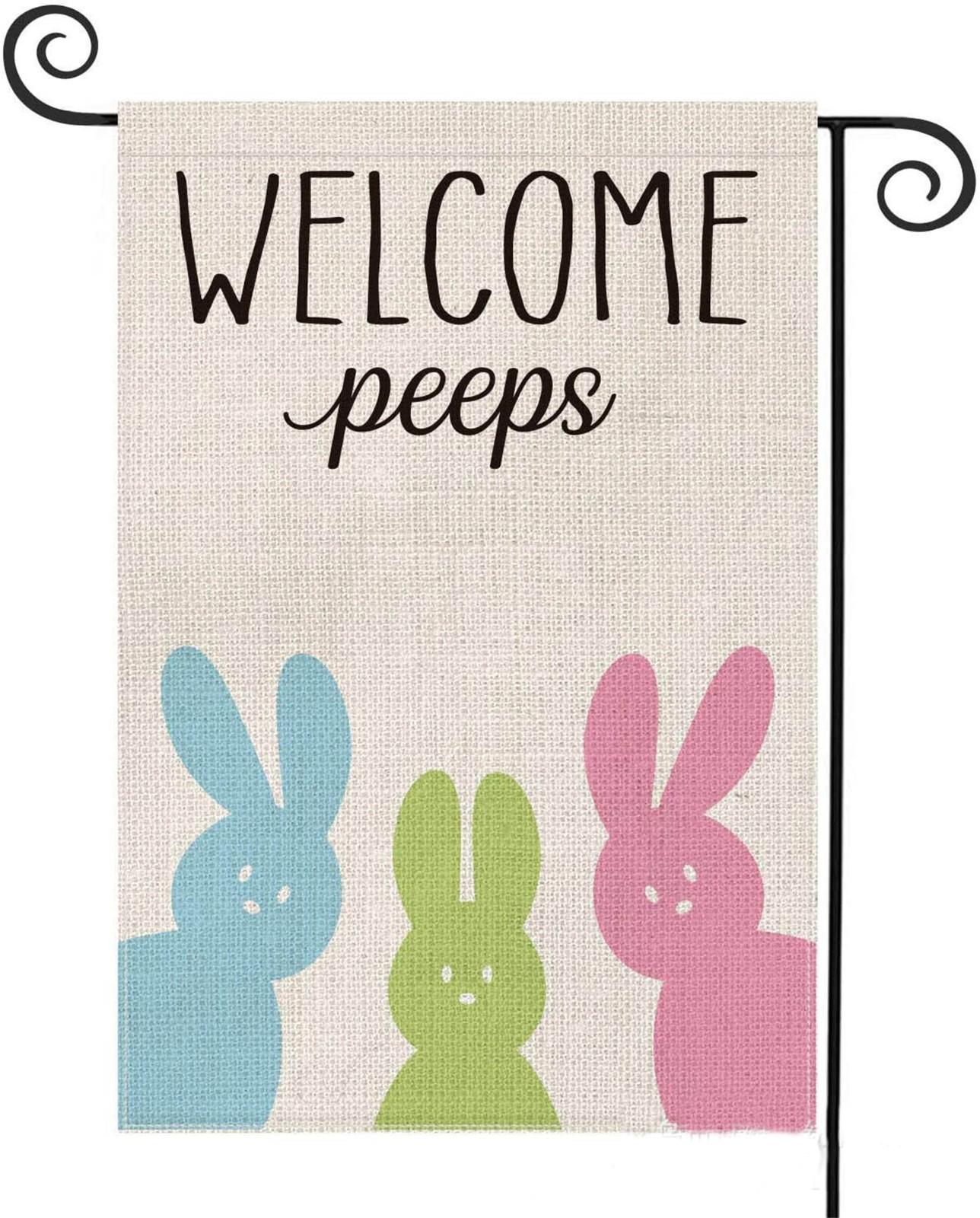 Welcome Bunny Eggs Decor Cute Spring- Easter Garden Flag