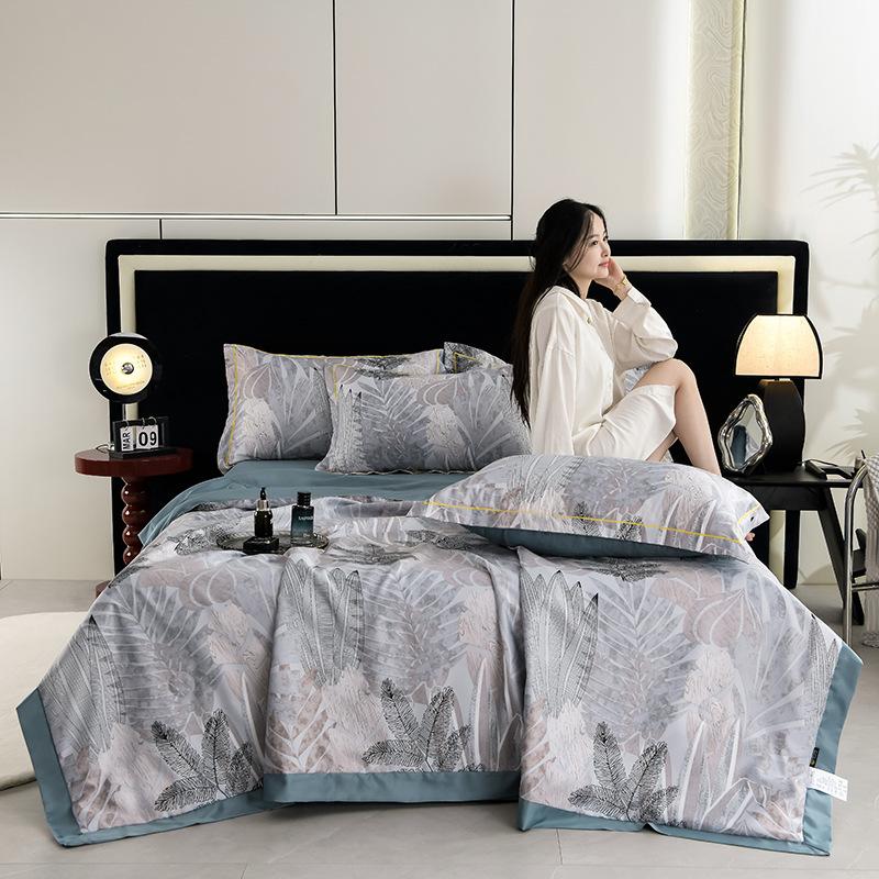 Piumone Estivo Sottile 4 pezzi Tessili per la Casa Lusso Leggero Coperta Estiva Fresca Taglia Queen Piumone per Aria Condizionata Set Lenzuolo Federe