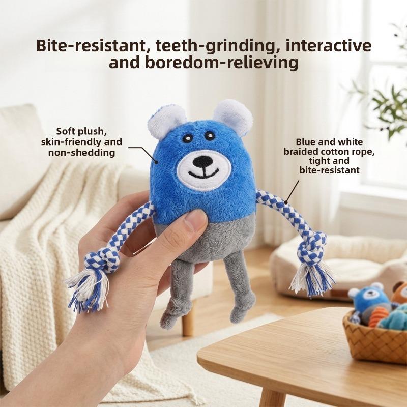 Furry Cotton Rope Dog Toy Interactive Entertainment Noise-making Plush Doll with Rope Knots, Durable and Chewable for Pets.