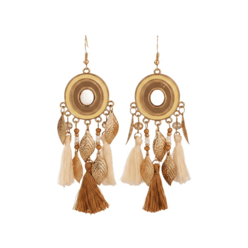 Zinc Zinc Alloy Tassel Earrings Beads Vintage Earrings Elegant Ethnic Earrings  Summer Khaki Tassel