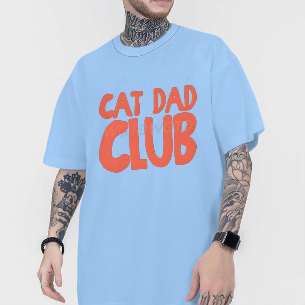 Cotton Mens Clothing Cat Dad Club Print T Shirt High Quality Cotton Male Short Sleeve Streetwear Fun Animal Kitten Tshirts