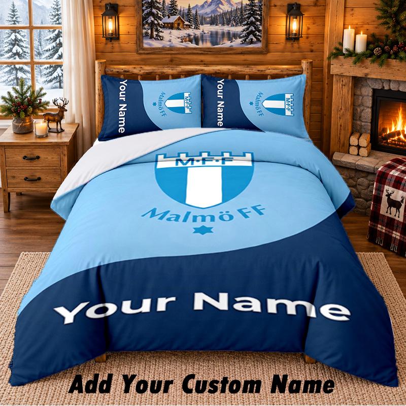 Malmö FF Pattern Bedding 3Pcs Set Custom Name, Bed Sheet And Pillowcases For Home Bedroom