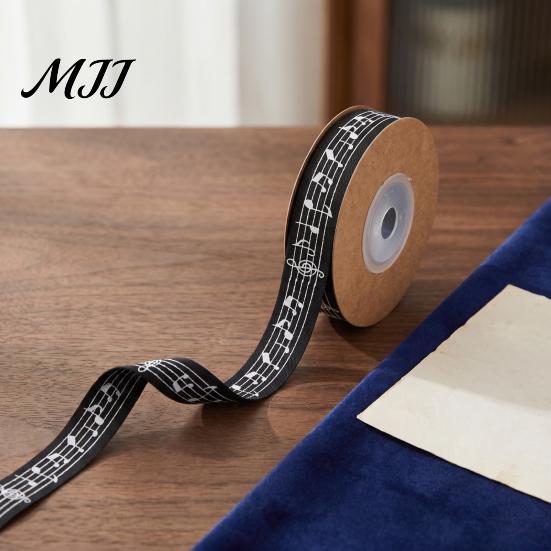 Cotton Ribbon for Gift Wrapping Black and White Musical Notes Ribbon, 5/8" x 11 Yards Music Skin Friendly Trim Note Printed DIY Crafts Party