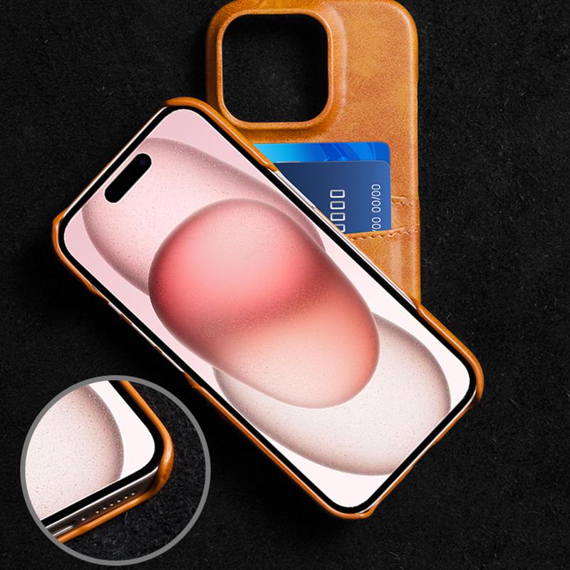For iPhone 16 Pro Max Case Dual Card Slots Leather Coated PC Hard Phone Cover