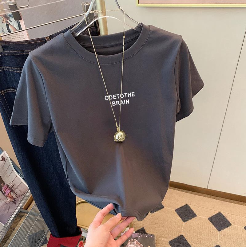 Simple Style White Letter Printing Short-sleeved T-shirt Women's Spring Summer Loose Casual Versatile Pure Cotton Crew Neck Top Tide