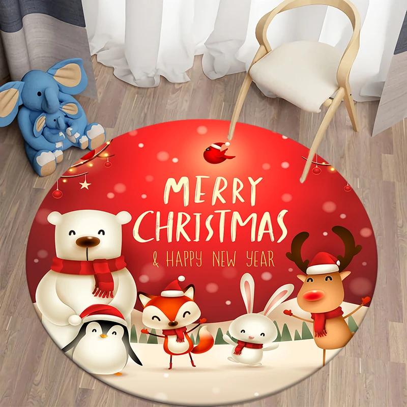 Christmas Decoration Kawaii Printed Round Carpet Home Bedroom Children's Living Room Floor Mat   Anti Slip