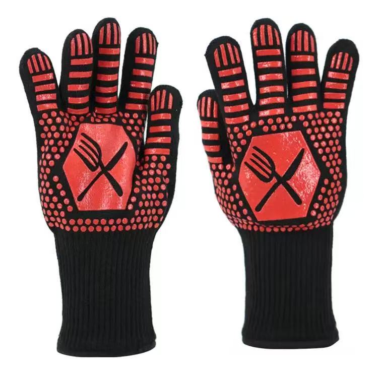 Aramid High Temperature Resistant Labor Protection Gloves Safety Cuff Durable Breathable Heat Insulation Flame Retardant (Red,M) красный