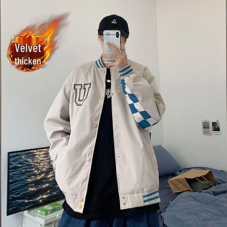 Men's Retro Patchwork Denim Jacket - Thickened Winter Shearling Lining, Versatile Trendy Ins Hipster Style