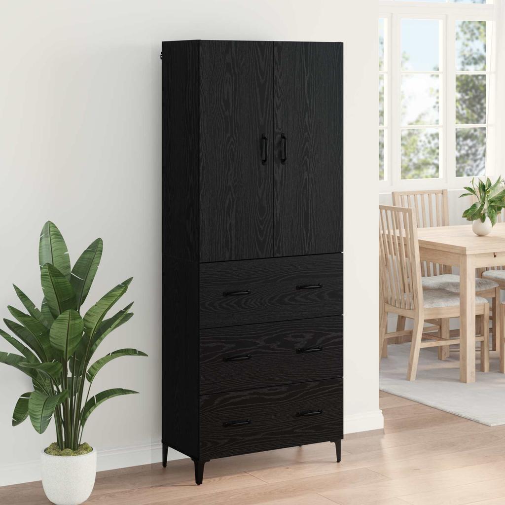 Highboard in Black Oak Look 69.5 x 34 x 180 cm Engineered Wood