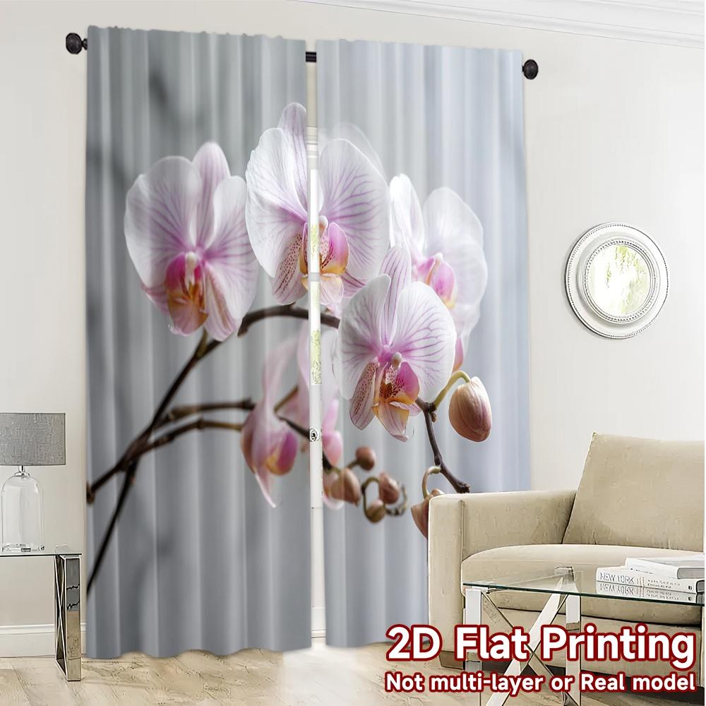 2 Stück 2D-Flachdruck-Vorhänge (Ohne Stange) Orchideen-Eleganz Beliebte Moderne Vorhänge 100% Polyester Vorhänge Geschenke
