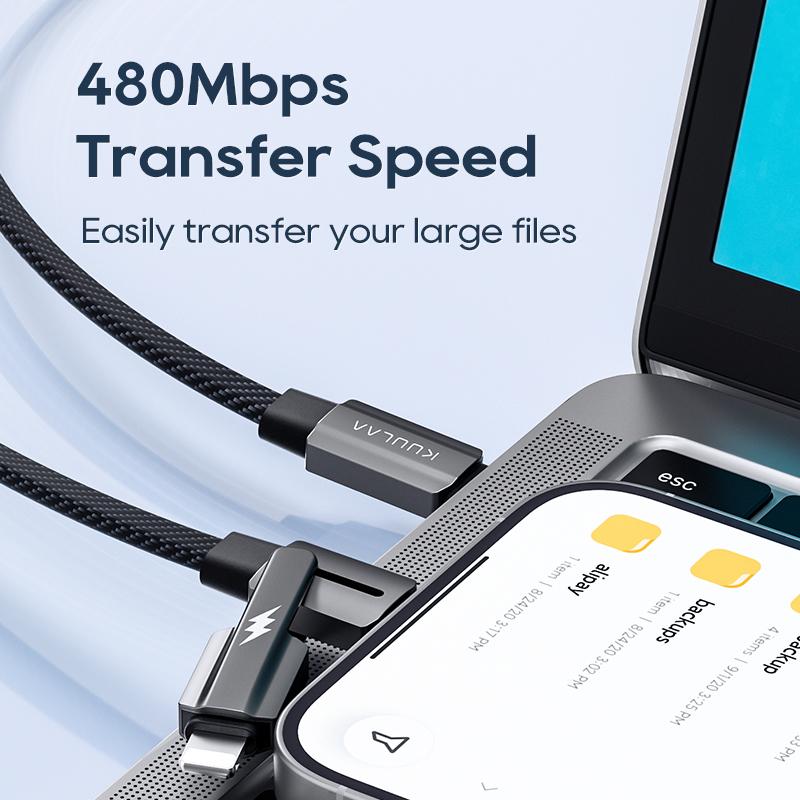 KUULAA 2 In 1 60W PD Data Cable Fast Charging Cable USB C To Type C/Lighting Suitable for Iphone Samsung Xiaomi Fast Charging