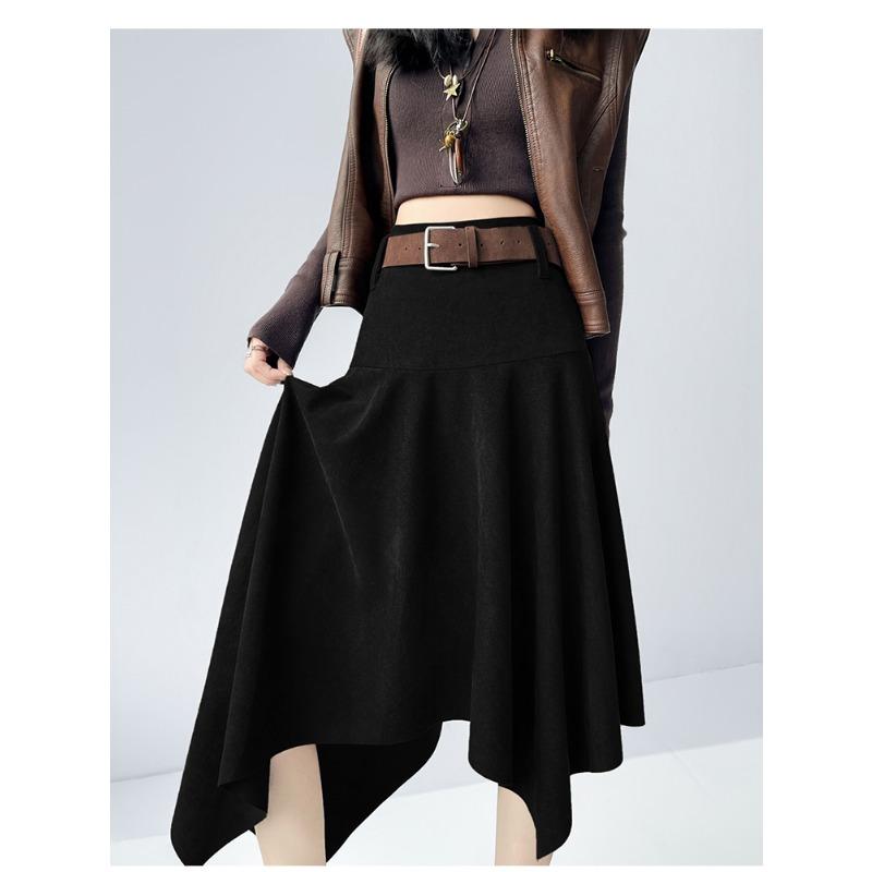 Fustă mini asimetrică vintage din piele întoarsă pentru femei, cu talie înaltă, slim, linie A, fuste midi