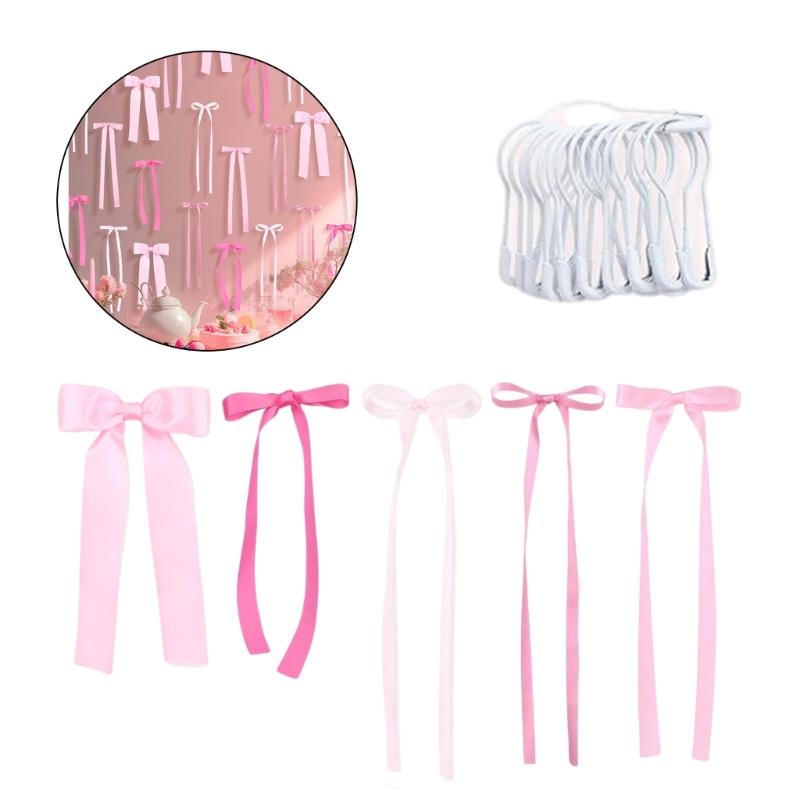 40Pcs Elegant Pink Ribbon Bows Wall Art Set Ribbon Bows Garlands for Home Nursery Wedding Decoration for Birthday Party
