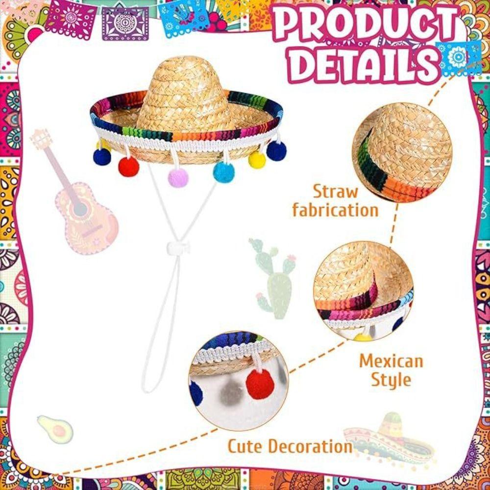 Adjustable Pet Hat Scarf Mexican Style Multicolor Striped Pet Triangle Scarf with Glasses Pet Bibs Decorative Big White Goose