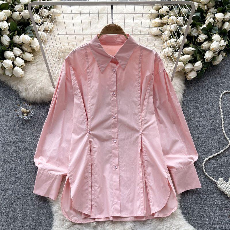 

Normcore Pure Color Fall Loose Fancy Chic Shirt Pink One size