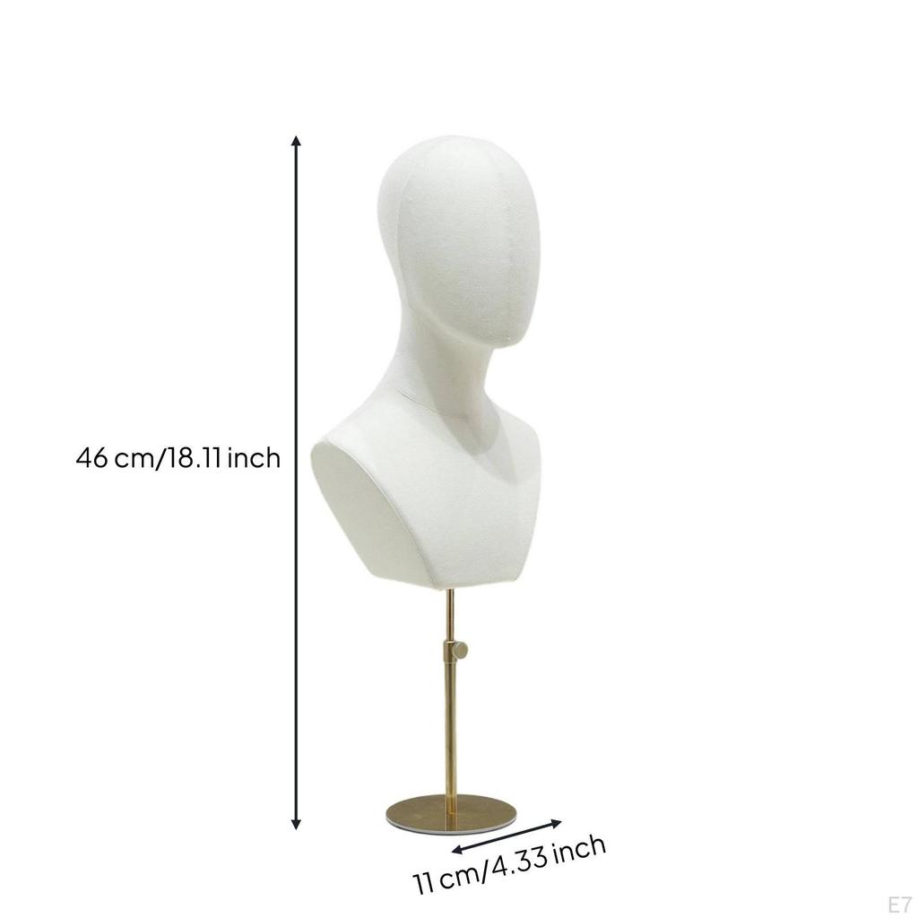 Mannequin Head with Shoulders textileCovered Freestanding Hairpiece Stand for