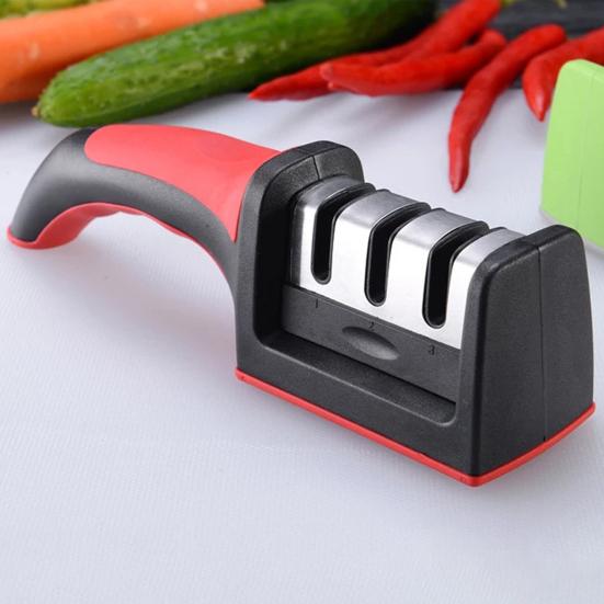 Kitchen Sharpener Speed Grinding Comfortable Grip 3 Stage Slots Non-Slip Safe Efficient  Manual Sharpener for Home