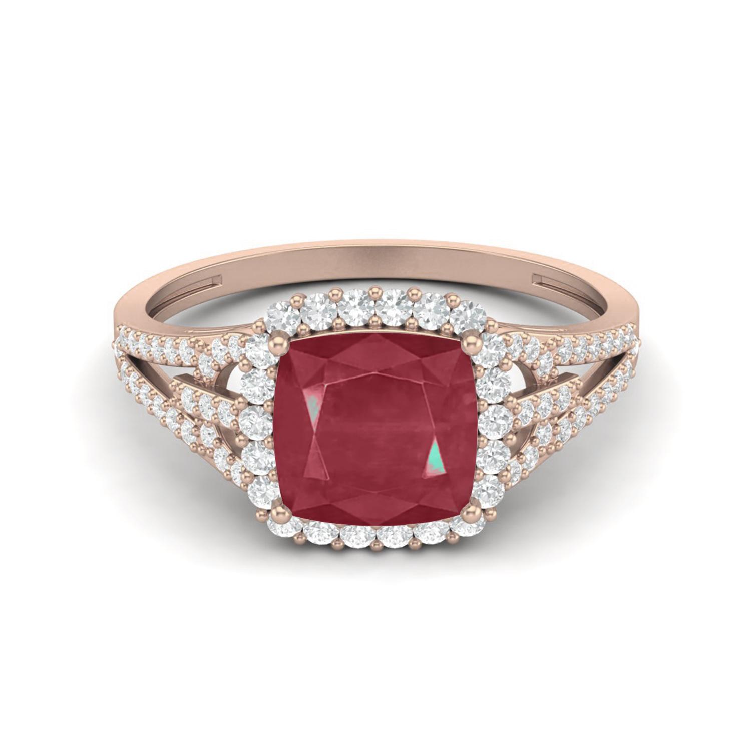 3.42 Cts Cushion Shape Ruby 925 Sterling Silver Rose Vermeil Solitaire With Accent Trio Shank Dainty Wedding Ring 10