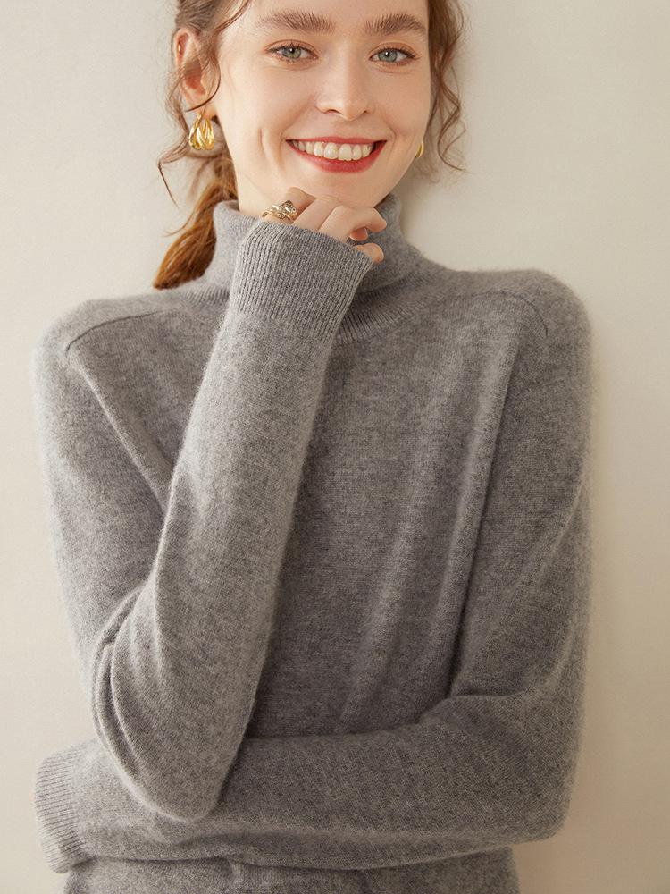 Women's High Neck Saddle Shoulder Cashmere Sweater - Solid Color, Versatile, Loose Knit Knitwear for Autumn/Winter