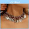 Headband Ethnic Vintage With Alloy Coins And Red Acrylic Gems For Women Gift