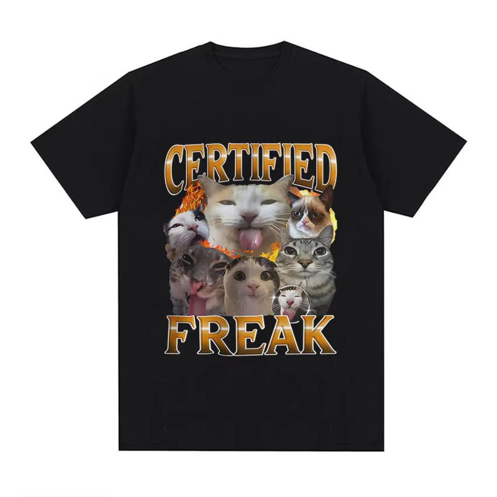 

Funny Certified Freak Cat Meme TShirt Men Women Cute Humor Style Short Sleeve T Shirt Fashion High Quality Male Cotton Tshirts XL