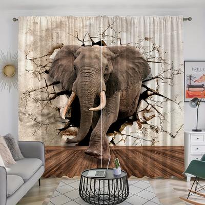 2 stuks Dier Olifant Patroon 3D Gordijnroede Zak Decoratieve Raam Gordijnen Raamdecoratie Voor Slaapkamer Woonkamer Woondecoratie