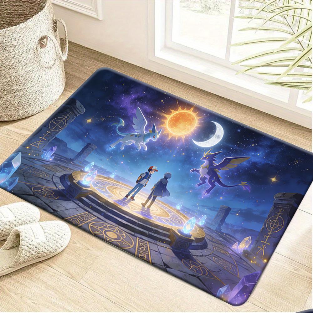 Cute Pikachu Sitting on Cloud with Marshmallows Print Doormat Non-Slip Absorbent Floor Mat for Indoor Entrance 40cm x 60cm