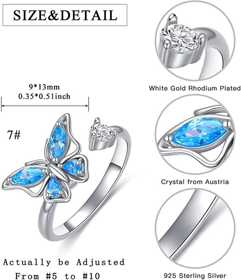 Fidget Spinner Rings for Women Crystal Flower Sun Star Moon Beads Anti Stress Anxiety Ring Rotatable Jewelry
