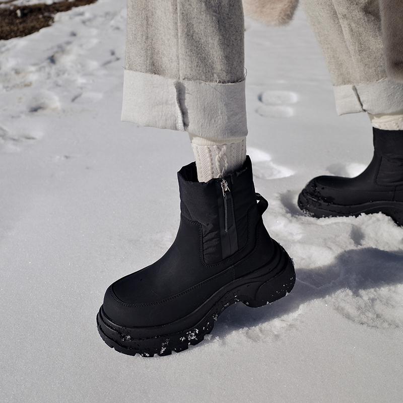 Krazing Pot Cow Leather Wool Blend Winter Round Toe Platform Snow Boots Zipper Women Casual Keep Warm Ankle Boots