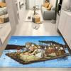 Fairy Tale Troll Family Rug, Old Trolls on Raft Lake Night Print Floor Mat for Living Room Bedroom Home Decor