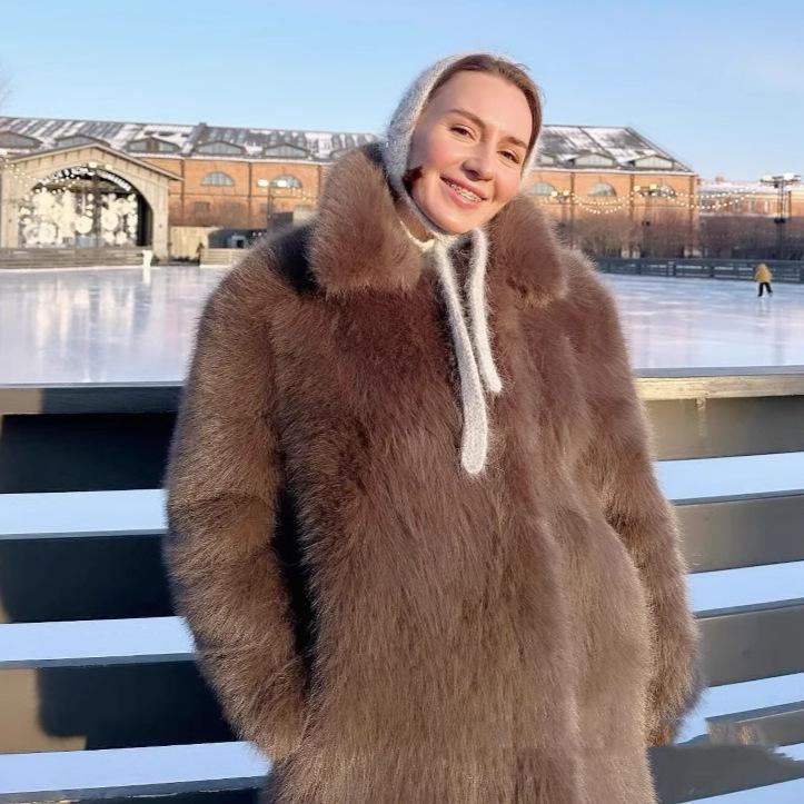 European & American Style Women's Faux Fur Lapel Coat - Autumn/Winter Fashion