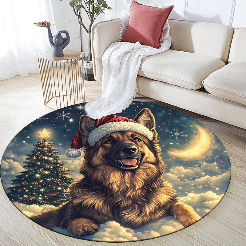 Christmas Dog Pattern Round rug,Carpet Rug for Living Room Bedroom Playroom ,Non-slip Floor Mat,Holiday Gifts and Birthday Gifts.