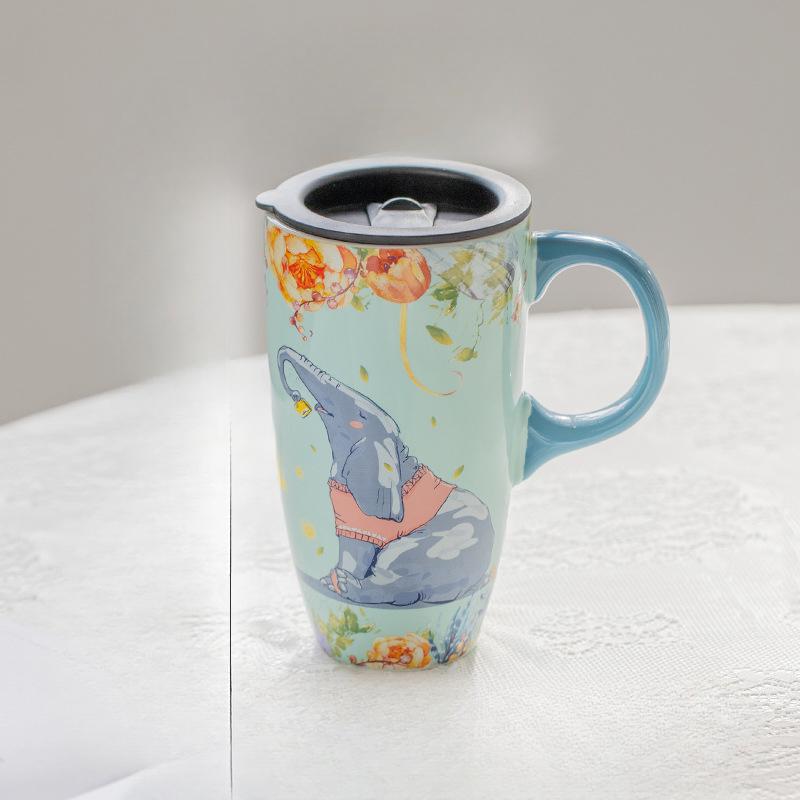 

Сяньлинь Мичжи Животное Керамическая Кружка Большой Емкости Кружка для Воды с Крышкой Офисная Парная Кружка Кружка для Чая Солитер 560ml