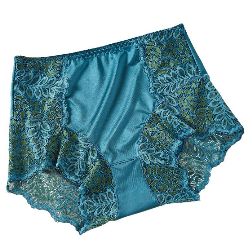 9089 Plus Size High Waist Lace Cutout Seamless Panties with Cotton Crotch