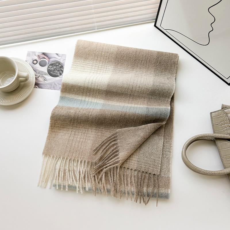 

Теплый шарф из новой шерсти для женщин на осень и зиму, шарф в клетку с цветовыми блоками, длинный шарф с кисточками, утолщенный и теплый 30*180cm