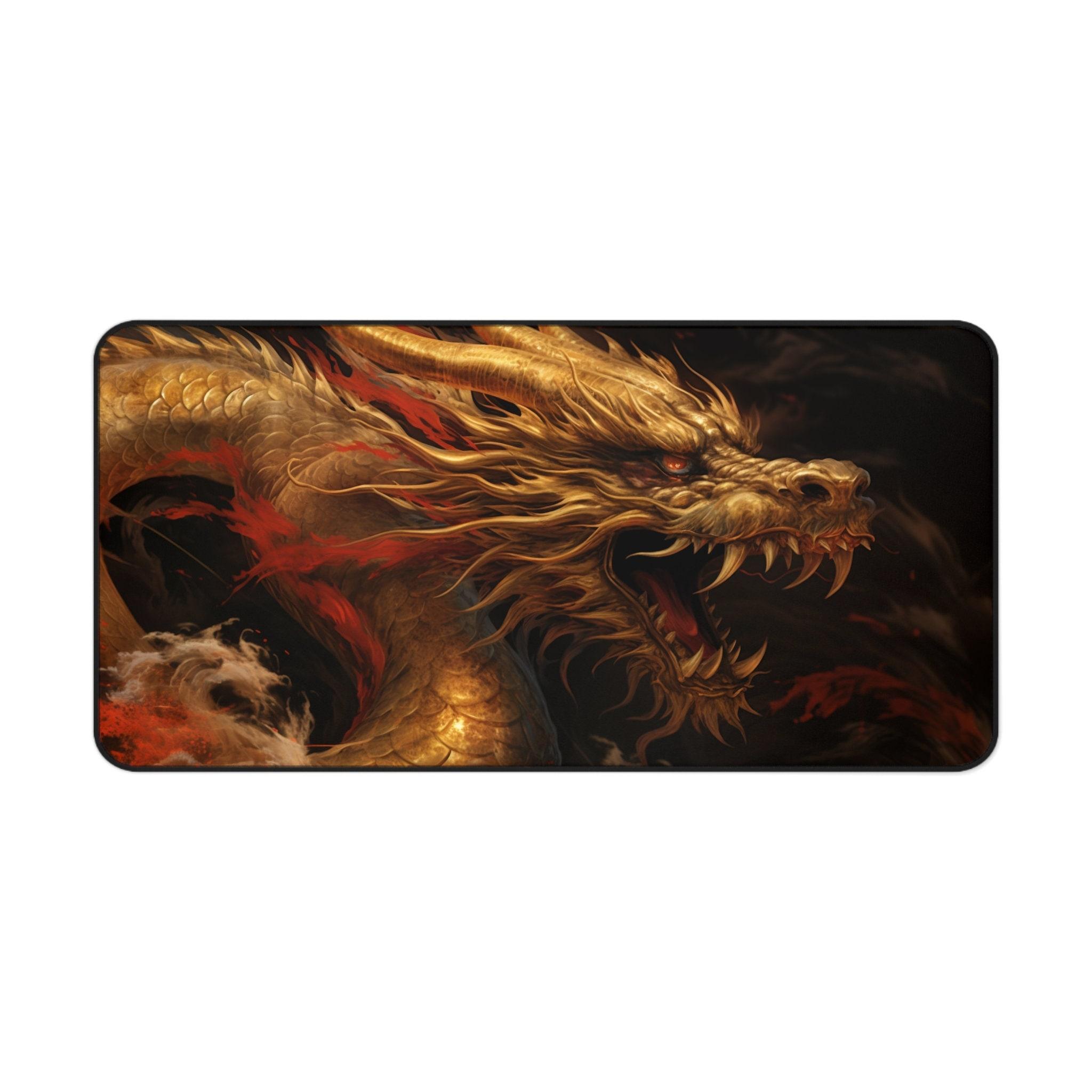 Golden Dragon Pattern Table Pad NonSlip Waterproof Art Gaming Mouse Pad Oriental Desktop Decoration for Work and Gaming 400X800X2mm