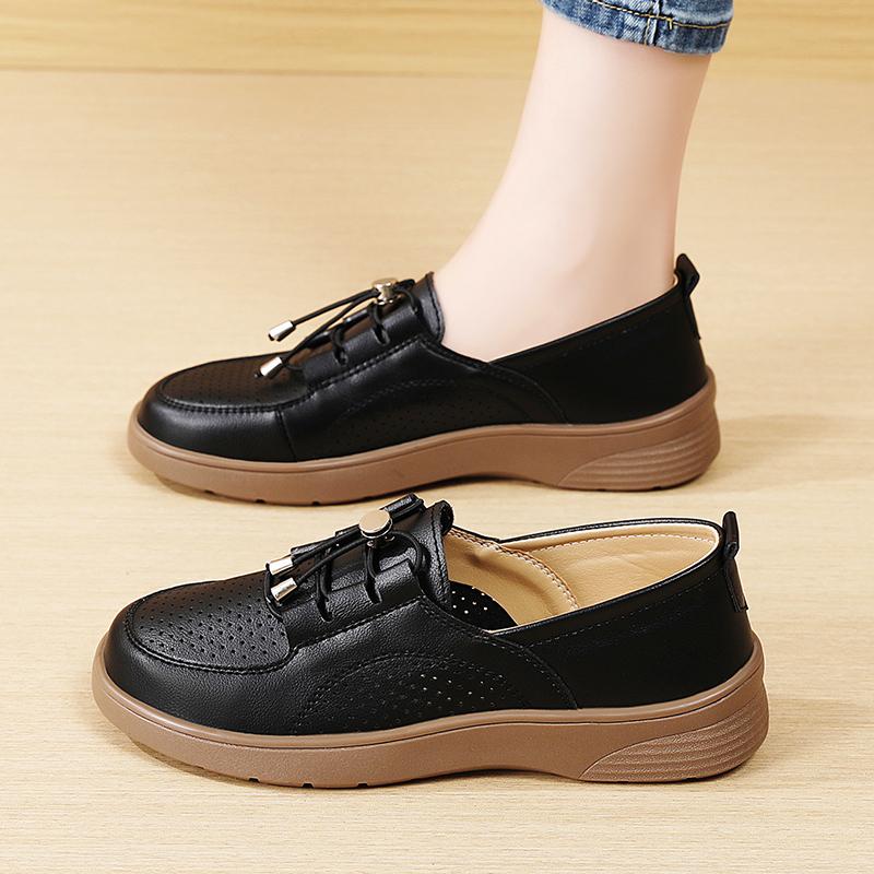 Women Soft Loafers Slip On Casual Elegant Summer Sneakers Breathable Black Leather Moccasins Shoes