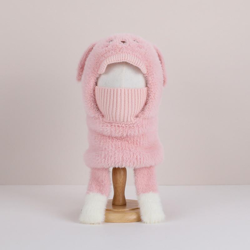 Children Plush Knit Beanie With Ear Cover For Cold Weather розовый